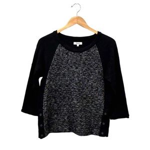 Madewell black raglan tweed wool blend top